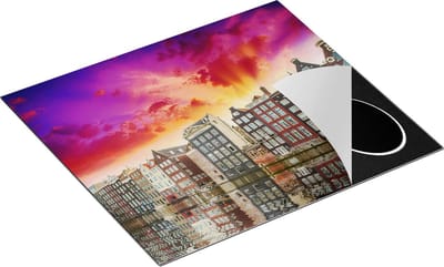 Chefcare Inductie Beschermer Amsterdamse Huisjes bij het Kanaal - Kleur - 60x50 cm - Afdekplaat Inductie - Kookplaat Beschermer - Inductie Mat