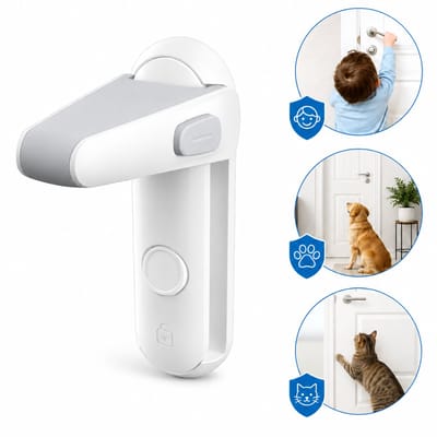 Tomec® Deurklink Vergrendeling - Kinderslot – Extra Sterk 3M Deurslot – Baby Veiligheid & Kinderbeveiliging – Baby Proof Deurklink Slot – Geschikt voor Kinderen & Huisdieren – Wit