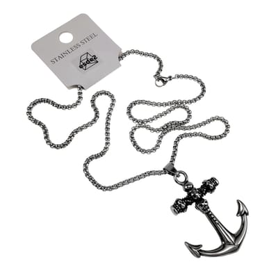 Ketting met Nautische Anker Hanger Doodskop Design, 60cm x 3mm Jasseron-Ketting + Ankerhanger Heren, RVS Gepolijst