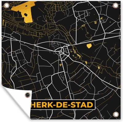 Tuin poster Herk-De-Stad - Plattegrond - Gold - Kaart - Stadskaart - 200x200 cm - Tuindoek