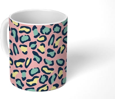 Mok - Koffiemok - Luipaard - Pastel - Dieren - Patronen - Mokken - 350 ML - Beker - Koffiemokken - Theemok