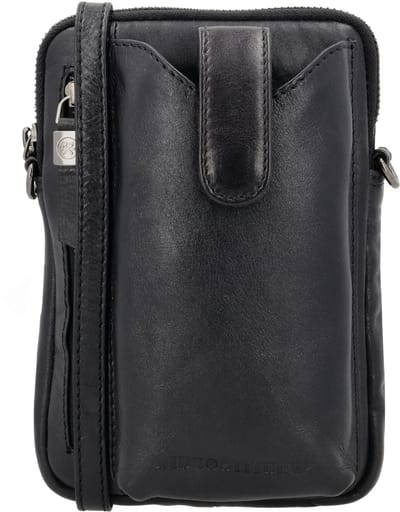 Hide & Stitches Porto Telefoontasje - Crossbody tas - Telefoon - Ritssluiting - Leer - Leren Dames Tas - Zwart