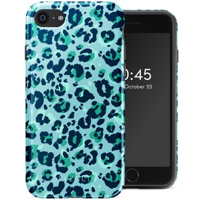 Selencia Hoesje - Geschikt voor Apple iPhone SE (2022) / SE (2020) / 8 / 7 / 6s / 6 - Backcover - Wild Spots Light Blue