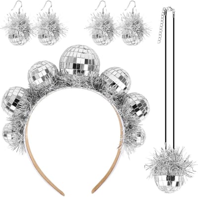 4-delige haarbandset met discobal thema, perfecte accessoires voor jaren 70 en 80, feest, carnaval, kostuumfeest, retro look