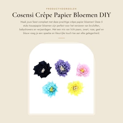 Dailygoods- Crêpe Papier Bloemen 5 Stuks - Papieren Bloemen Decoratie - DIY Crafting - Bruiloft Achtergrond - Wanddecoratie - Eenvoudig te Bevestigen