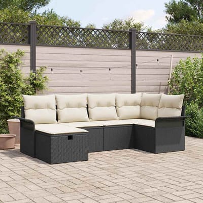 vidaXL Tuinbank Set met kussen met opslag 6 pcs Poly rattan