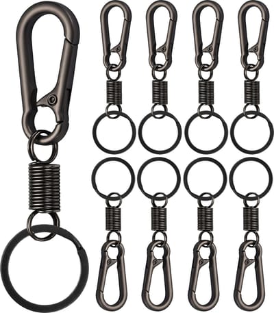 8 Stuks Zwart RVS Karabijnhaak Sleutelhangers - Musketonhaak met Sleutelringen voor Volwassenen - Mini Musketon en ringetjes - Auto Klein Carabiner Sleutel Hanger, Houder - Karabijn haak ringen - Keychain Karabijnsluiting