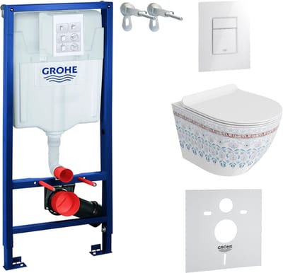 Inbouwreservoir Complete Toiletset Grohe Solido 39069000 - Inbouw WC Hangtoilet Wandcloset Sofi Slim Folklor - Bedieningsplaat EVEN 3in1 Wit Hoogglans - Voorwandelement - Installatiesysteem