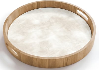 Dienblad rond 40x40 cm - Schootdienblad hout - Subtiel - Structuur - Beige - Borrelplank rechthoek - Plateau houten dienbladen