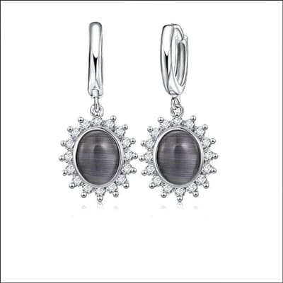 Aramat Jewels | Oorringen | Glanzende Zilveren Kattenoog Oorringen | Zwart | |12mm | Zilver | Volwassenen | Verkleurd niet