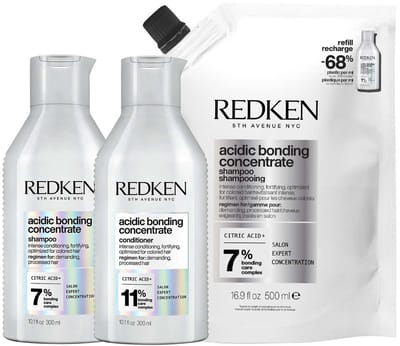 Redken - Acidic Bonding Concentrate Shampoo 300 ml + Refill 500 ml + Conditioner 300 ml - Set