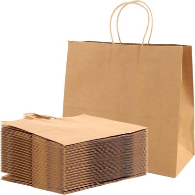 50 stuks papieren cadeauzakjes 32 x 25 x 11 cm voor feestjes, verjaardagen en cadeaus