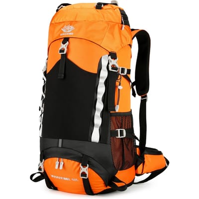 Sac à dos de randonnée étanche 60L, sac de jour de voyage de Camping avec housse de pluie pour Camping randonnée voyage orange