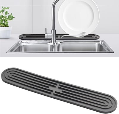Siliconen afdruiprek organizer voor keukenspoelbak - compact en duurzaam - grijs - keukenaccessoire organizer met uitlekmat - 43 x 7,8 cm.