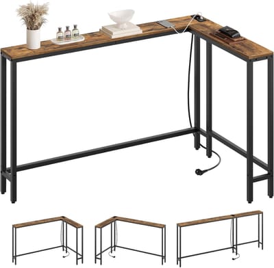 HEZIVO® Wandtafel - Halftafel met Lades - Sidetable Industrieel - Console Tafel - Stopcontact en USB Poorten - 180 cm - Bruin