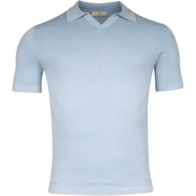 Thomas Maine Polo Single Knit Garment Dye Light Stone Wash No Buttons Collar Licht Blauw / male