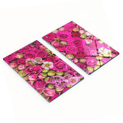Multifunctionele decoratieve keukenplanken van gehard glas met rozenmotief, 2x30x52 cm