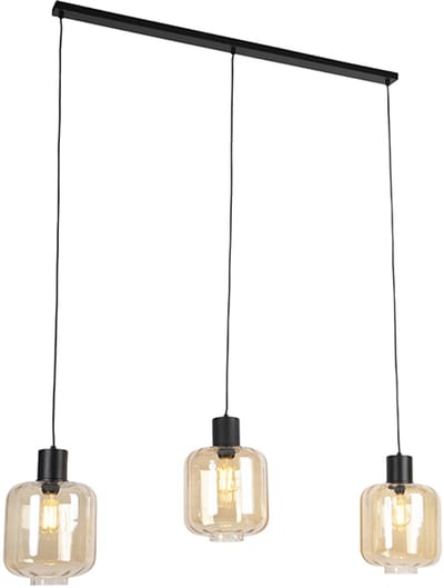 QAZQA qara - Design Hanglamp eettafel voor boven de eettafel | in eetkamer - 3 lichts - L 1400 mm - Beige - Woonkamer | Slaapkamer | Keuken
