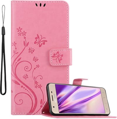 Cadorabo Hoesje geschikt voor Samsung Galaxy J3 2018 in BLOEMEN ROZE - Beschermhoes in bloemmotief met magnetische sluiting, standfunctie en kaartsleuven Book Case Cover Etui