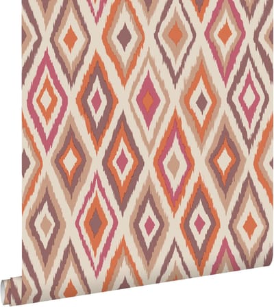 ESTAhome behang ruiten oranje, beige en paars - 50 x 900 cm - 131691