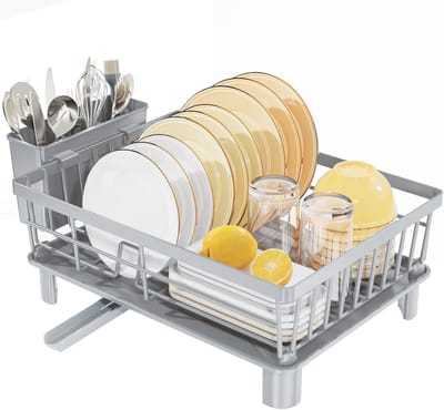 Compact RVS Afwasrek met Drupbak en Bestekhouder - Ruimtebesparende Oplossing voor Werkbladen