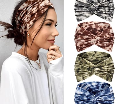 Famanu - 4-delige haarbandset 18 cm extra breed, dunne elastische boho sjaalband, multicolor voor yoga/cosmetica/sport
