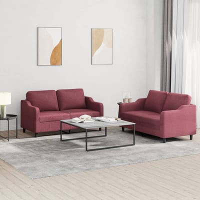 vidaXL - 2-delige - Loungeset - met - kussens - stof - wijnrood