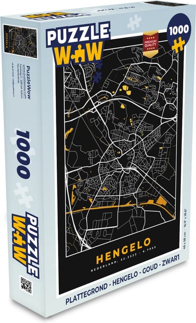 Puzzel Plattegrond - Hengelo - Goud - Zwart - Legpuzzel - Puzzel 1000 stukjes volwassenen - Stadskaart