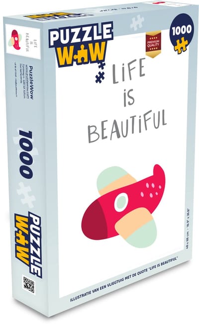 Puzzel Illustratie van een vliegtuig met de quote "Life is beautiful" - Legpuzzel - Puzzel 1000 stukjes volwassenen