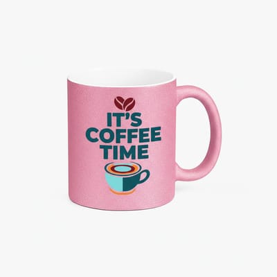 Roze Glitter Koffiemok 'IT'S COFFEE TIME' - Uniek Design & Perfect Cadeau