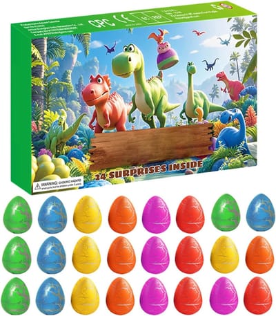 Aftelkalender Dinosaurus Eieren - Kerst Countdown - Gezinsactiviteiten Thuis - 24 Dagen Verrassingen - 38x24x4 cm - Groen Rood