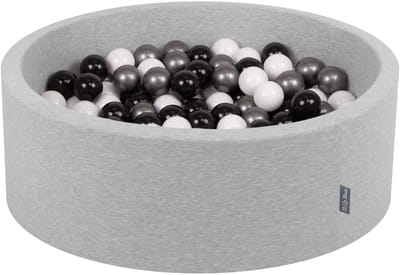 KiddyMoon ballenbad 90x30cm - 300 ballen ∅ 7cm ballenbad met kleurrijke ballen voor baby's kinderen rond - lichtgrijs:wit/zwart/zilver