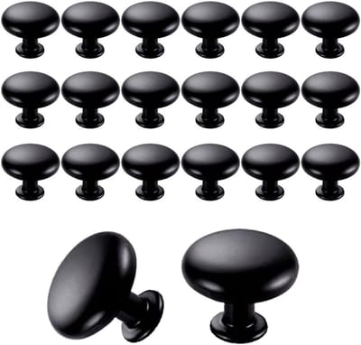 Set van 20 Ladeknoppen en Handgrepen met Ronde Plaat - 30mm Knop voor Keuken, Kasten en Meubels (Zwart)