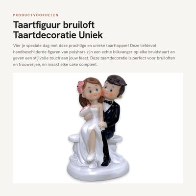 Dailygoods- Taartfiguur bruidspaar - Taartdecoratie - Taarttopper bruiloft - Decoratiefiguur - Handbeschilderd - Polyhars