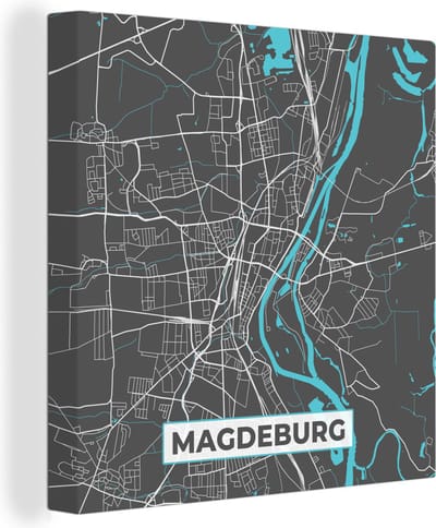 Canvas Schilderij Stadskaart – Magdeburg – Duitsland – Plattegrond – Kaart - 20x20 cm - Wanddecoratie