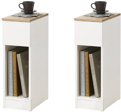 SoBuy Smalle Nachtkastjes Set van 2 - Bijzettafels met Lade en Plank - Wit&Natuur, 20x35x60 cm, FBT111-WNx2 - Voor Slaapkamer, Woonkamer en Kleine Ruimtes