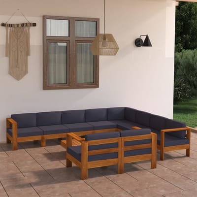 vidaXL - 10-delige - Loungeset - met - donkergrijze - kussens - acaciahout