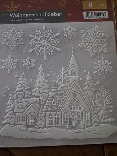Crelando Kerst stickers 8 Stuks - Kerk - Sneeuwvlokken