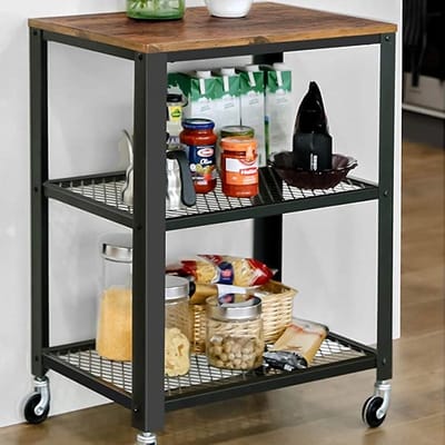 Keukentrolley Bill 2 legplanken - rustiek bruin/zwart - Vasagle - Keuken trolley - Zwart - Metaal; Spaanplaat