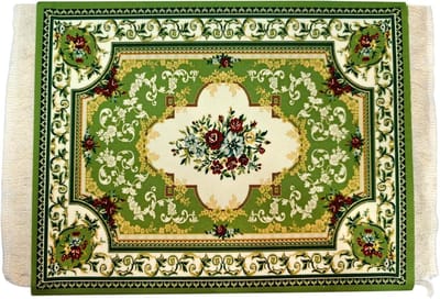 Creatieve Mini Muismat met Oriëntaals Tapijtpatroon van Textiel en Katoenen Franje - 28 x 18 cm, Ideaal voor Computer en Bureau Accessoires, Groene Kleur