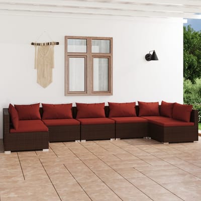 vidaXL - 7-delige - Loungeset - met - kussens - poly - rattan - bruin