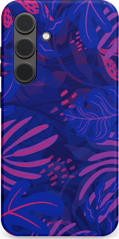 Casetastic hoesje geschikt voor Samsung Galaxy S24 - Dubbellaagse bescherming - Neon jungle blad - Fashion Case - Donkerblauw Lavendel Roze