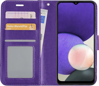 Hoes - Met Pasjeshouder - Geschikt voor Samsung Galaxy A22 5G - Luxe Bookcase Portemonee - Flip Case - Kunstleer Book Case - Flipcase - Book Cover - Walletcase - PortemonneeHoes - Paars