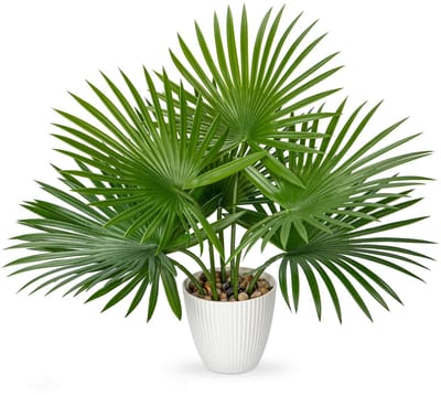 Kunstpalmplanten in potten 38 cm nepplant met 7 realistische bladeren voor huisdecoratie binnen, decoratieve tropische kunstplant voor thuiskantoor, badkamer, keuken, bureau, hoekdecoratie