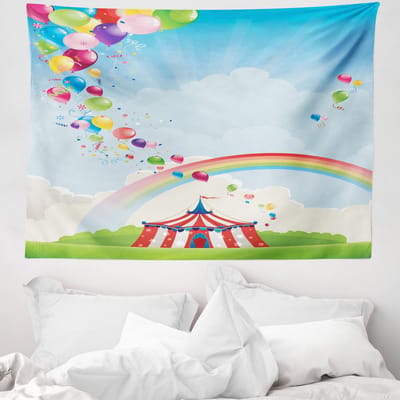 ABAKUHAUS Circus Wandtapijt en Sprei, Circus Regenboogwolken, 150 x 110 cm, Multicolor