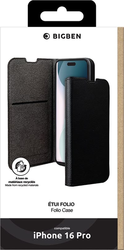 Bigben Connected, Hoesje geschikt voor iPhone 16 Pro - Folio Wallet met Standaard, Zwart