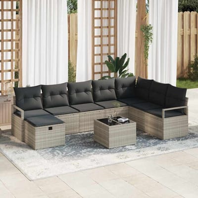 vidaXL - Bankstel - 9 - st - 8-Aantal - zitplaatsen - Lichtgrijs - poly - rattan