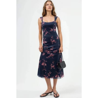 Bloemen Midi-jurk met Hart Kraag