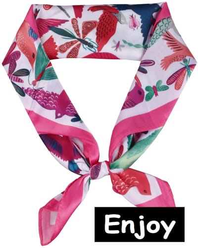 fuchsia sjaaltje -vierkant 70 cm bij 70 cm - voor om hals en haar -met vogels en vlinders- Bandana
