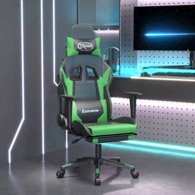 vidaXL - Gamestoel - met - voetensteun - kunstleer - zwart - en - groen